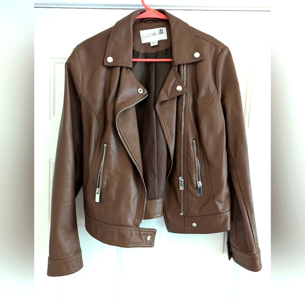 Biker Style Brown Leather Jacket